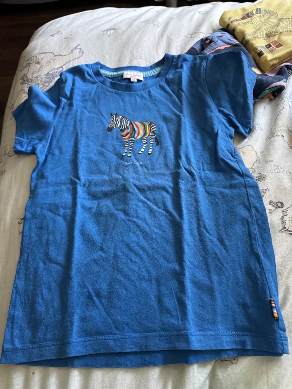 Paul Smith Junior Blue Short Sleeve Tee with Multicolor Zebra